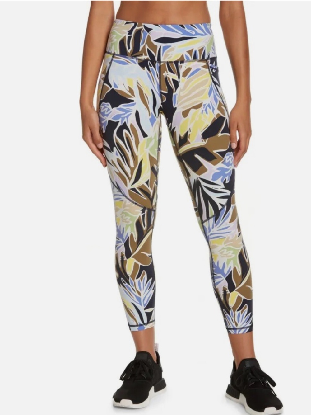 Sweaty Betty Power Pocket Workout 7/8 Leggings ~ Green Paper Leaf Print ~ Med